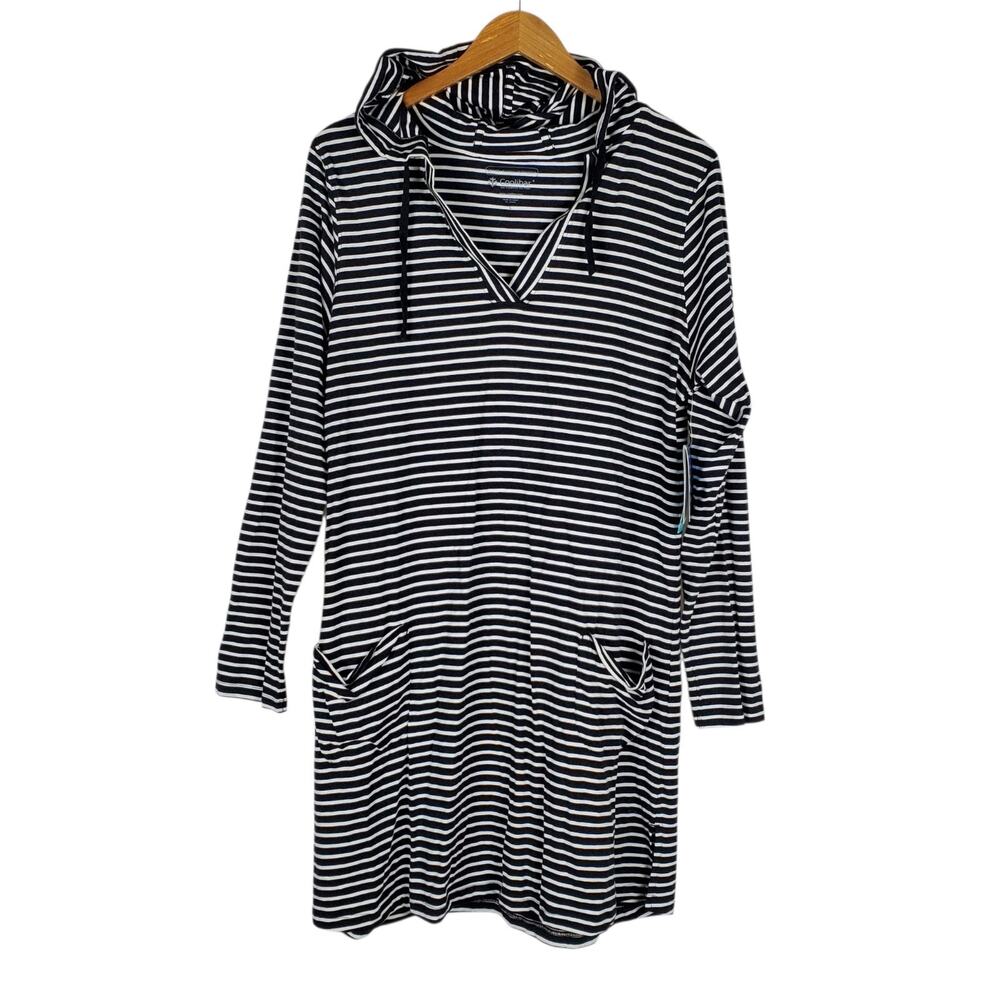 NEW Coolibar Catalina Beach Cover-Up Dress L Striped Pockets UPF 50+ Long Sleeve